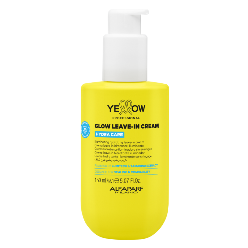 An image of Hydra Care Glow Leave-In Cream 150ml by Yellow Professional. A bottle on white background.