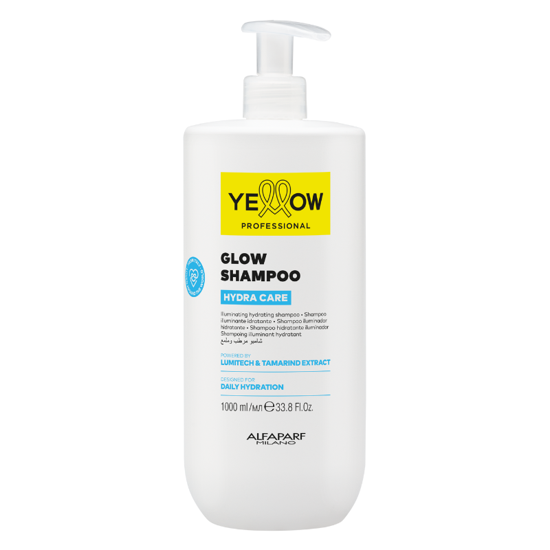 Image of the Hydra Care Glow Shampoo from brand Yellow Professional in a 1000ml bottle on white background