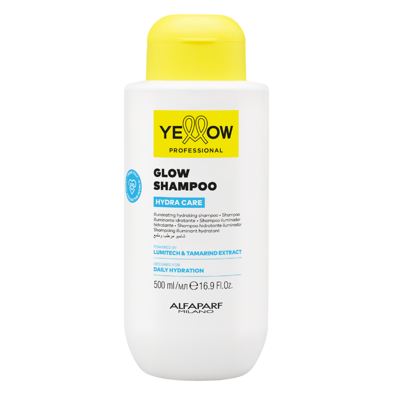 Image of the Hydra Care Glow Shampoo from brand Yellow Professional in a 500ml bottle on white background
